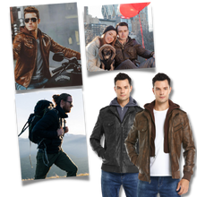 Cargar imagen en el visor de la galería, Chaqueta motera clásica de cuero marrón
- Ozerty